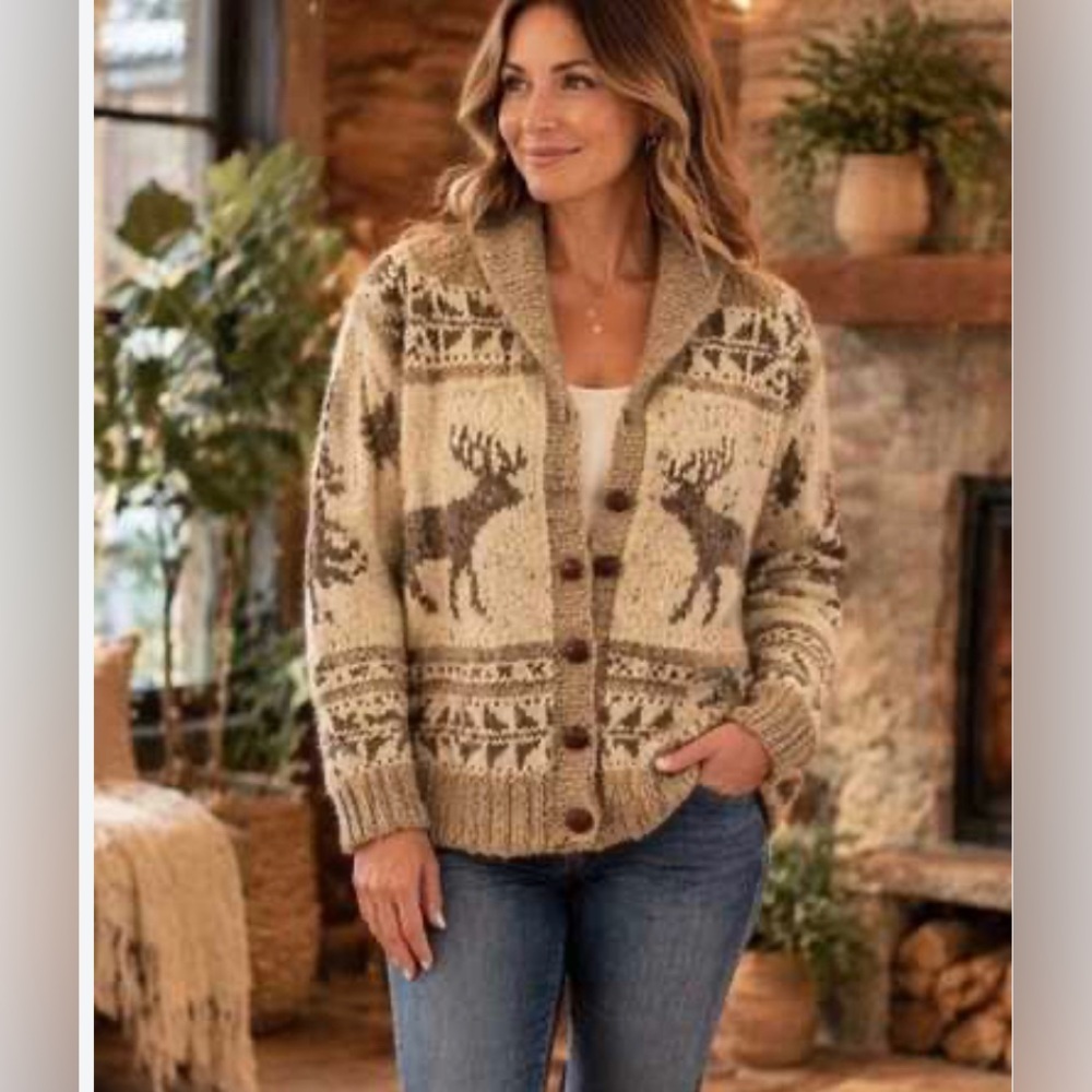 🤍Vintage Ralph Lauren Hand Cowichan Knit Wool Moose Cardigan 🤍